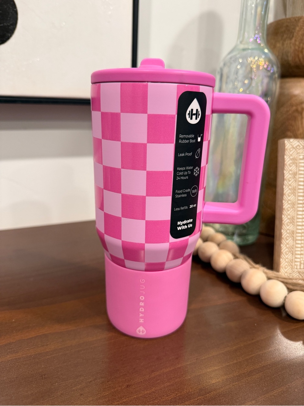 NWT 20 oz HydroJug Traveler - Bubblegum Checkers
